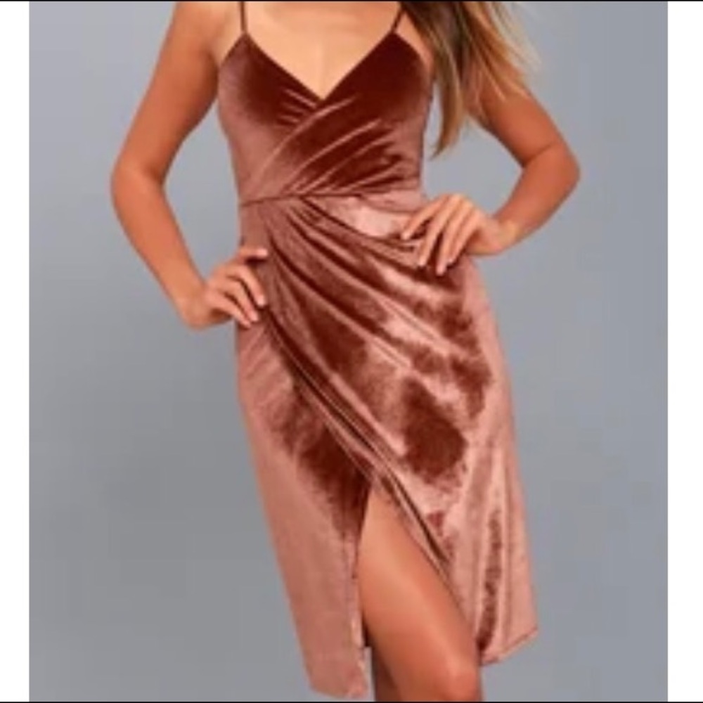 Rusty Rose Velvet Bodycon Wrap Dress